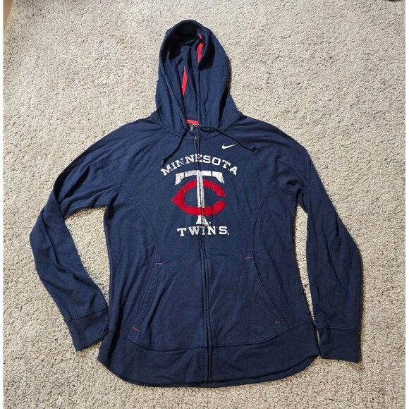 Nike MLB Minnesota Twins Full Zip jacket Hoodie Blue Red Medium - Picture 1 of 5